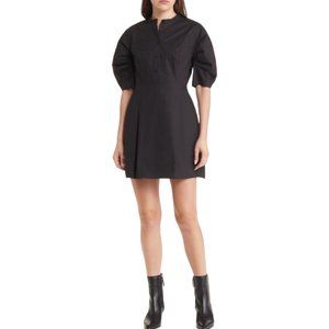 FRAME Puff Sleeve BLACK Organic Cotton A-Line Dress SIZE M